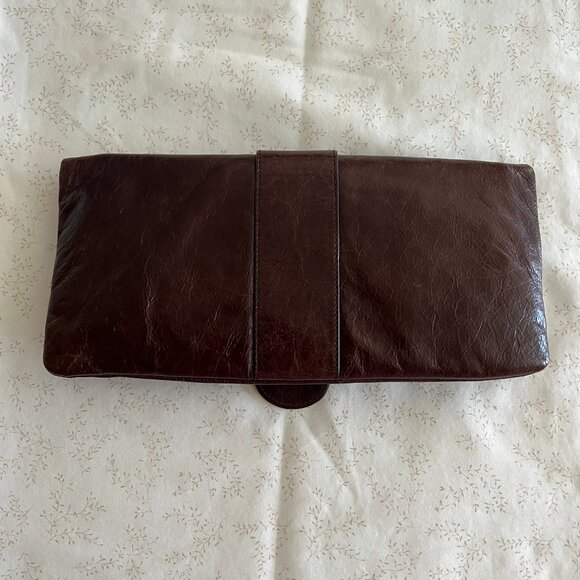 Hobo Foldover Clutch in Brown Crinkle Leather - Picture 2 of 7